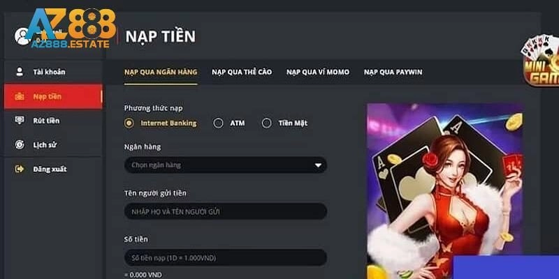 Hướng dẫn nạp tiền AZ888 trên điện thoại di động